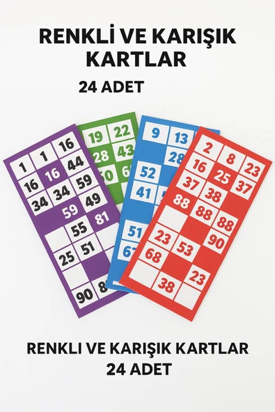 Renkli Tombala Seti • 24 Adet Kart • Tam Takım • Aileyle Oynamaya Hazır Eğlenceli Kutu Oyunu - 4