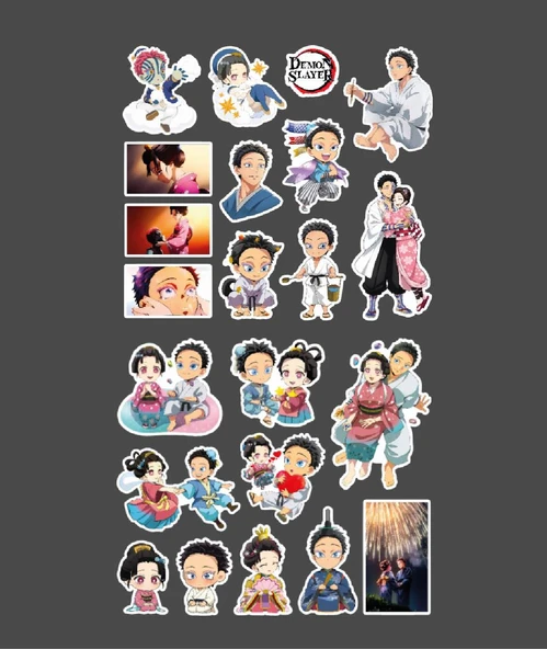 Akaza-Demon Slayer Hakuji-Koyuki -parlak kağıt 2 Li Set Anime Sticker Çıkartma-kimetsu no yaiba - Resim 5
