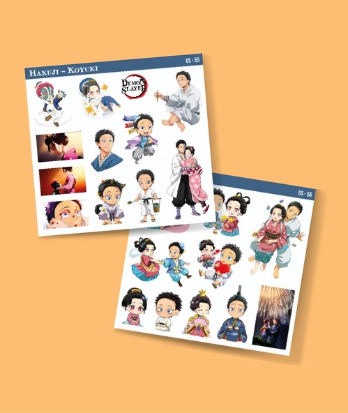 Akaza-Demon Slayer Hakuji-Koyuki -parlak kağıt 2 Li Set Anime Sticker Çıkartma-kimetsu no yaiba ürün görseli 1