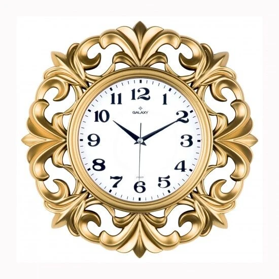 DUVAR SAATİ ALTIN SARISI ÇERÇEVE ÇAP:39.5CMX 19.5CM AKRİLİK BOYALI ABS KASA MİNERAL CAM SESSİZ AKAR MAKİNE PVC KADRAN  SAAT 72-A