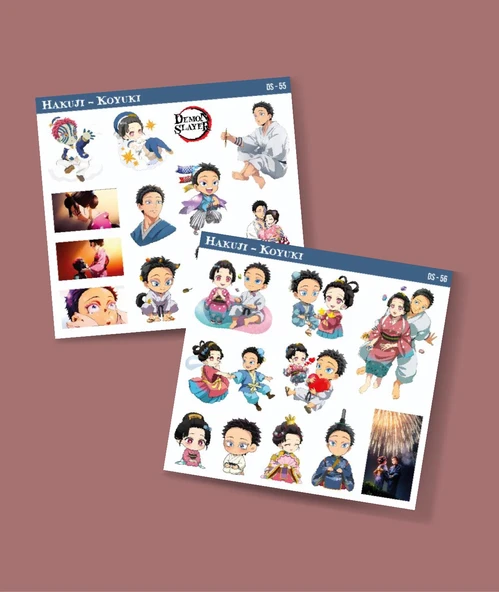 Akaza-Demon Slayer Hakuji-Koyuki -parlak kağıt 2 Li Set Anime Sticker Çıkartma-kimetsu no yaiba - Resim 2