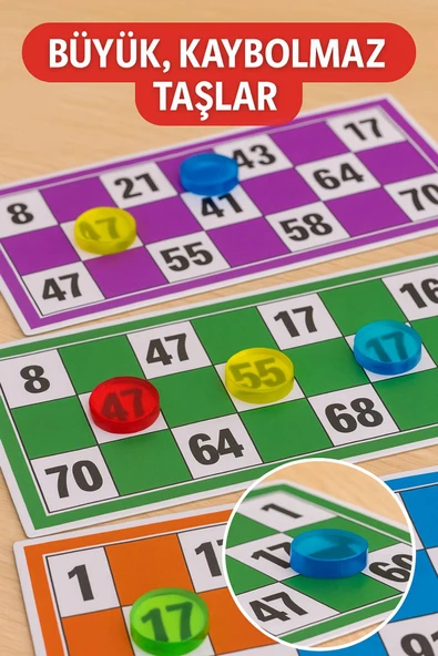 Lüks Tombala Seti 1.6 mm Kalın Büyük Taşlı • Aile Boyu Eğlencelik Tam Set Oyun • 7+ Yaş Kaliteli Kartlar - Resim 3