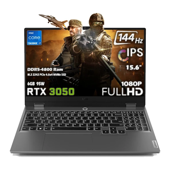 Loq 15IRX9 Intel Core I7 13650HX 32GB 1tb SSD Rtx 3050 6gb (95W) 15.6" Fhd 144Hz IPS Panel Windows 11 Pro Taşınabilir Bilgisayar 83DV011BTR H23 ürün görseli