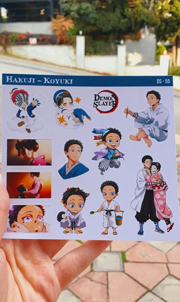 Akaza-Demon Slayer Hakuji-Koyuki -parlak kağıt 2 Li Set Anime Sticker Çıkartma-kimetsu no yaiba - Resim 6