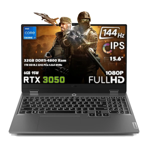 LOQ 15IRX9 Intel Core i7 13650HX 32GB 1TB SSD RTX 3050 6GB (95W) 15.6" FHD 144Hz IPS Panel Freedos Taşınabilir Bilgisayar 83DV011BTR - Resim 2