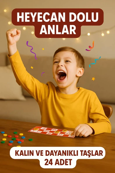 Renkli Tombala Seti • 24 Adet Kart • Tam Takım • Aileyle Oynamaya Hazır Eğlenceli Kutu Oyunu