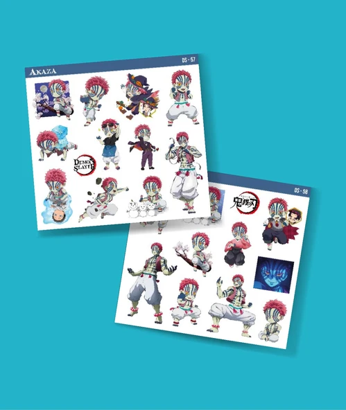 Kimetsu no yaiba-Demon Slayer Akaza -parlak kağıt 2 Li Set Anime Sticker Çıkartma - Resim 2