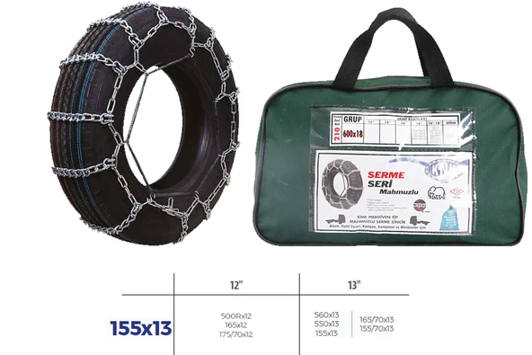 KNK2 155X13 PATİNAJ ZİNCİRİ BİNEK VE HAFİF TİC.ARAÇ SERME 12-13 JANT 560x13 ZİNCİR EBATLARI İÇİN RESİME BAKINIZ ürün görseli 1