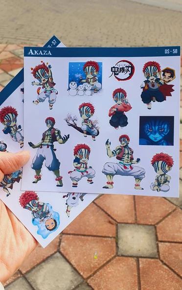 Kimetsu no yaiba-Demon Slayer Akaza -parlak kağıt 2 Li Set Anime Sticker Çıkartma - Resim 9