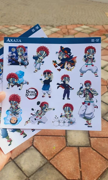 Kimetsu no yaiba-Demon Slayer Akaza -parlak kağıt 2 Li Set Anime Sticker Çıkartma - Resim 8