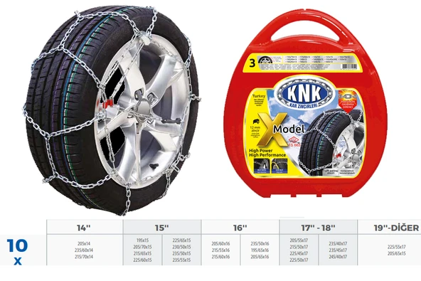 KNK1 X10 PATİNAJ ZİNCİRİ TAKMATİK ÇAPRAZ 14-15-16-17 JANT ZİNCİR EBATLARI İÇİN RESİME BAKINIZ ürün görseli 1