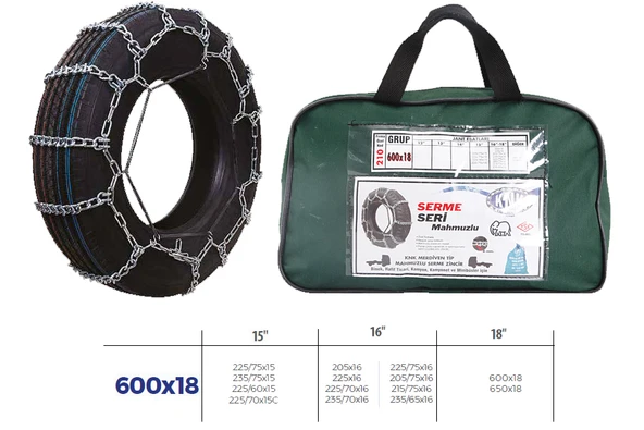 KNK3 600X18 PATİNAJ ZİNCİRİ MİNİBÜS VE KAMYONET SERME 205X75X16 TIRNAKLI ZİNCİR EBATLARI İÇİN RESİME BAKINIZ ürün görseli 1