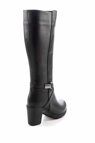 Ayakdaş Diz Altı Tokalı Topuklu Hakiki Deri  Kadın Çizme - Resim 5