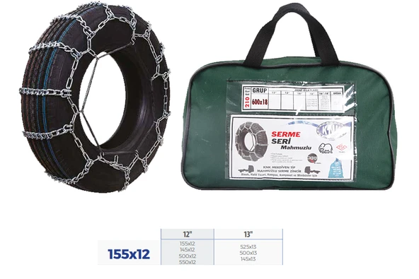 KNK2 155X12 PATİNAJ ZİNCİRİ BİNEK VE HAFİF TİC.ARAÇ SERME 12-13 JANT 155x12 ZİNCİR EBATLARI İÇİN RESİME BAKINIZ ürün görseli 1