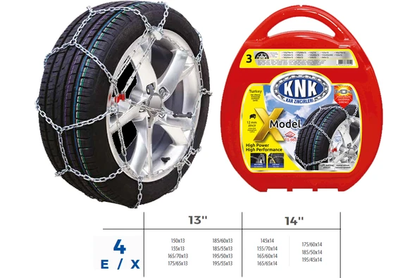 KNK1 X04 PATİNAJ ZİNCİRİ TAKMATİK ÇAPRAZ 13-14 JANT ZİNCİR EBATLARI İÇİN RESİME BAKINIZ ürün görseli 1