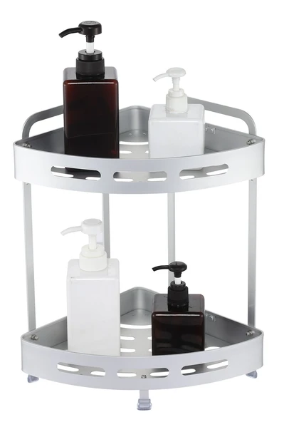 Alüminyum Paslanmaz 2 Katlı Banyo Köşe Rafı Banyo Düzenleyici Organizer - Resim 3