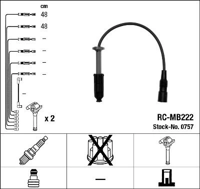 NGK 0757 ATESLEME KABLOSU SETI MERCEDES M111 W202 S202 C208 A208 W210 S210 W163 R170 A1101591818 ürün görseli 1