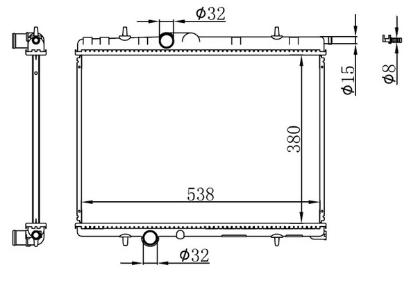 ORIS BPE024022 RADYATÖR BRAZİNG KALIN TİP PEUGEOT 206 98 > 380X538X22 MEK. 1330.38-1330.H5-1330.F8-1330.B3 ürün görseli