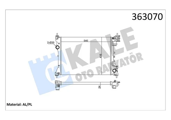 BRAZING VERSİYONU KL351280 FIAT DOBLO 152.263 - OPEL COMBO - ALF ROMEO MITO 10 > AC/NAC MT ME KANİK 540X416X24 SU RADYATÖRÜ  1300330-1300347-50512102 ürün görseli