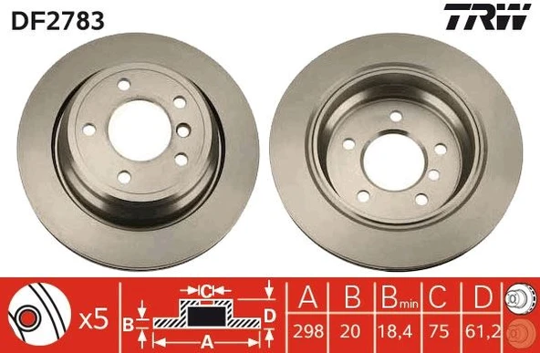 TRW DF2783 FREN DISKI ARKA HAVALI BMW E39 96>03 34216767060 ürün görseli 1
