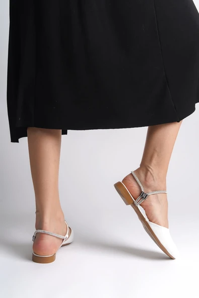 ARIANA Lastikli Ortopedik Rahat Taban Bilekten Taş Detaylı Kadın Babet Ayakkabı  CKT - Beyaz - Resim 3