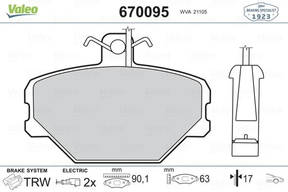 VALEO 670095 ÖN BALATA FİŞLİ TMPR-TİPO UNO 1.4-1.6 PANDA 85-04 5892330-793382-5888781 ürün görseli 1