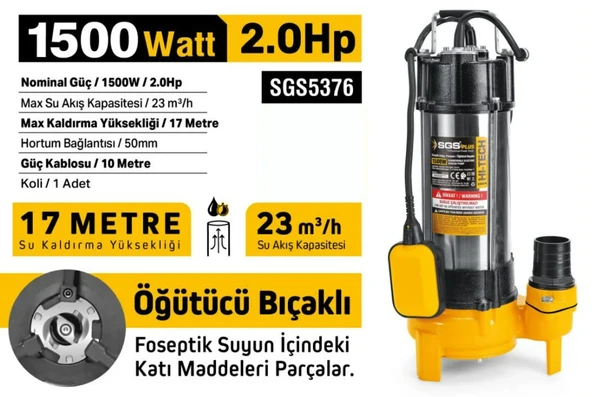 SGS PROFESYONEL FOSEPTİK DALGIÇ POMPA 1500W /2HP - Resim 2
