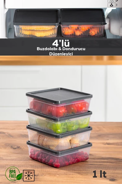 Porsima 1169 4lü Nofrost Buzdolabı Saklama Kabı Oragnizer Antrasit ürün görseli