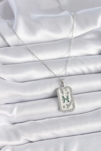 316L Çelik Gümüş Renk Zincir Balık Burcu Zirkon Taşlı Kadın Kolye - TJ-BKO9455 - Resim 2