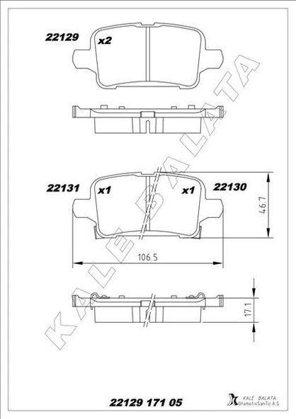 ARKA FREN BALATASI OPEL ASTRA K 1.0-1.4-1.4T-1.6T-1.6 CDTI 16>22 106.5x46.3x16.6  1684934880-39037199-95526568 ürün görseli