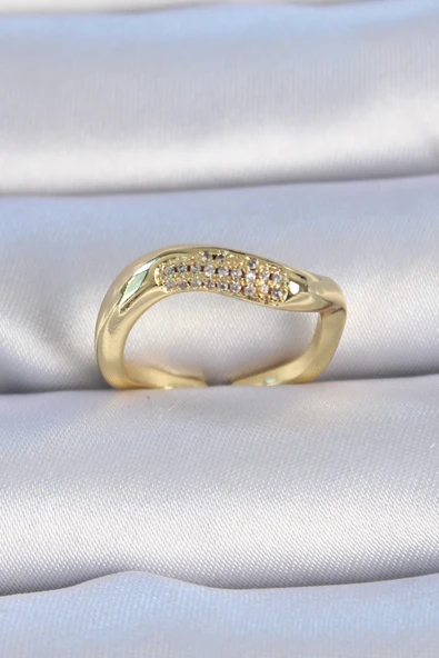 Pirinç Gold Renk Zirkon Taşlı Kadın Yüzük - TJ-BYK3308 ürün görseli 1