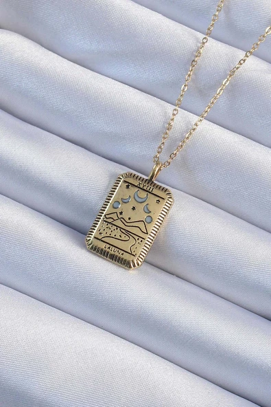 316L Çelik Zincir Eskitme Altın Renk Ay Figürlü Tarot Kolye - TJ-BKO9221 ürün görseli 1