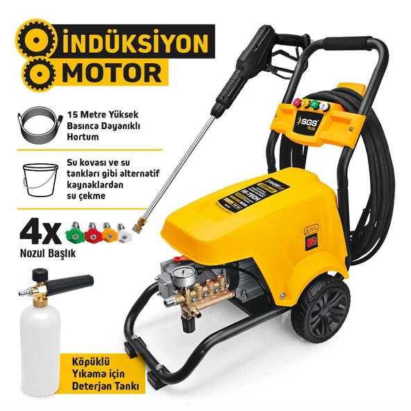 SGS PROFESYONEL ENDÜSTRİYEL YÜKSEK BASINÇLI YIKAMA MAKİNASI 2200 WATT 130 BAR İNDÜKSİYON MOTOR - Resim 2
