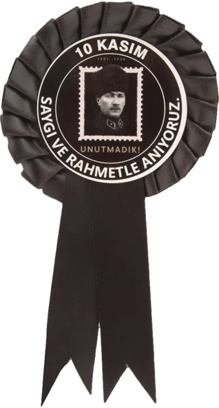 25 ADET 10 KASIM ATAYA SAYGI TEMALI SİYAH KOKART ROZET - Resim 2