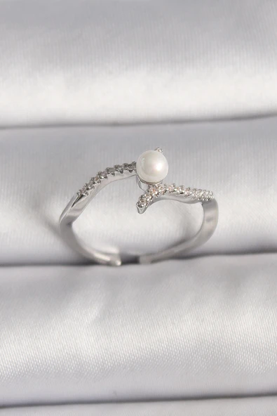 Pirinç Gümüş Renk Zirkon Taşlı Ayarlanabilir Yüzük - TJ-BYK3548 ürün görseli