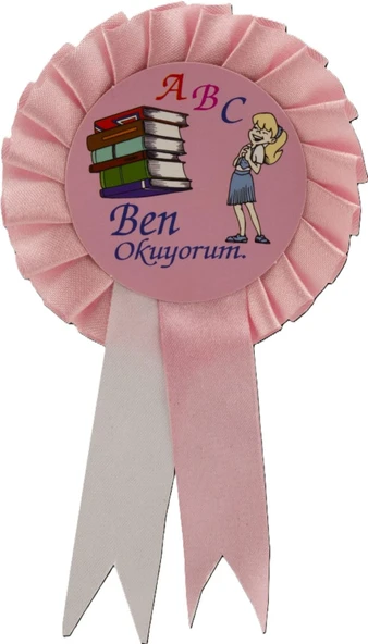 Kurdelalı Ben Okuyorum Rozeti 25 Adet Büyük Boy Pembe ürün görseli 1