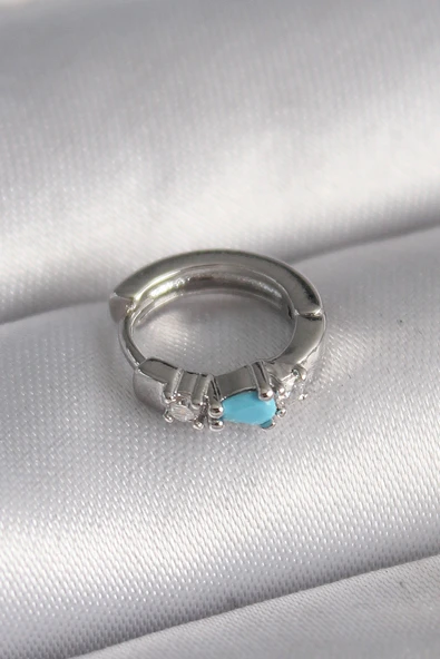 316L Çelik Gümüş Renk Zirkon Taşlı Mavi Boncuk Detay Tragus Piercing - TJ-PR1325 ürün görseli