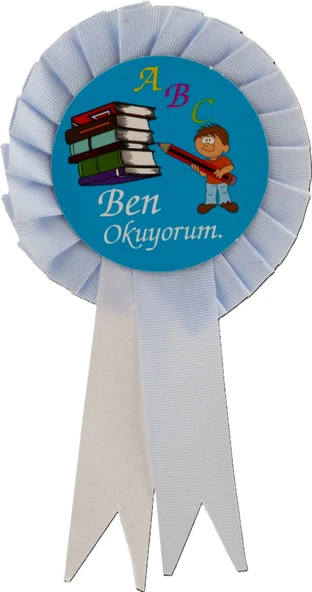KURDELALI BEN OKUYORUM ROZETİ 25 ADET ERKEK ÇOCUK MAVİ