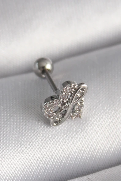 316L Çelik Gümüş Renk Zirkon Taşlı Sonsuzluk Detay Tragus Piercing - TJ-PR1249 ürün görseli 1