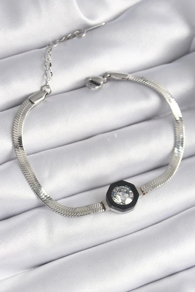 316L Çelik Gümüş Renk Zirkon Taşlı İtalyan Zincir Model Kadın Bileklik - TJ-BB6479 ürün görseli