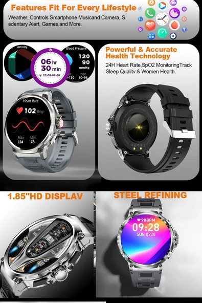 1.93" Super Amoled Ekran Metal ve Silikon Kordonlu Uzun Şarj Süresi Su Geçirmez Akıllı Saat Android İos 2024 - 10