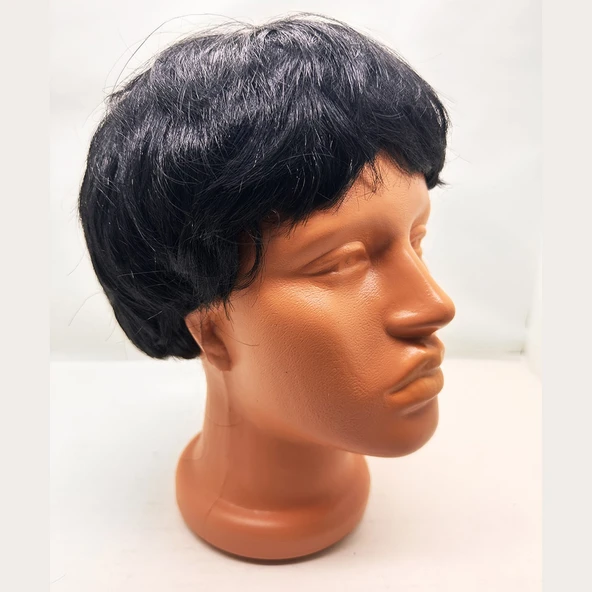 Siyah Renk Kısa Kesim İçi Astarlı Erkek Peruğu ürün görseli 1