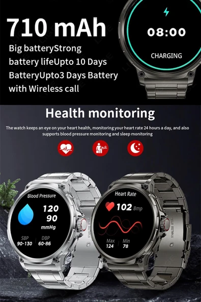 1.93" Super Amoled Ekran Metal ve Silikon Kordonlu Uzun Şarj Süresi Su Geçirmez Akıllı Saat Android İos 2024 - 8