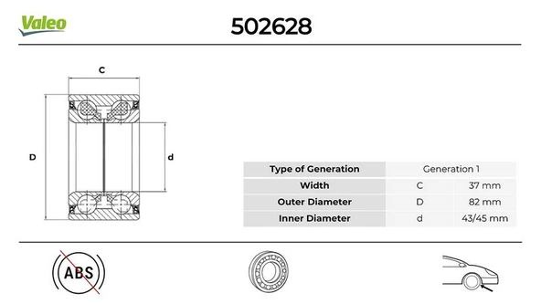 VALEO 502628 ON TEKERLEK RULMANI SET VW Passat 1.9 2000-10-2005-05> 4A0407625A-4A0498625-4D0407625E ürün görseli