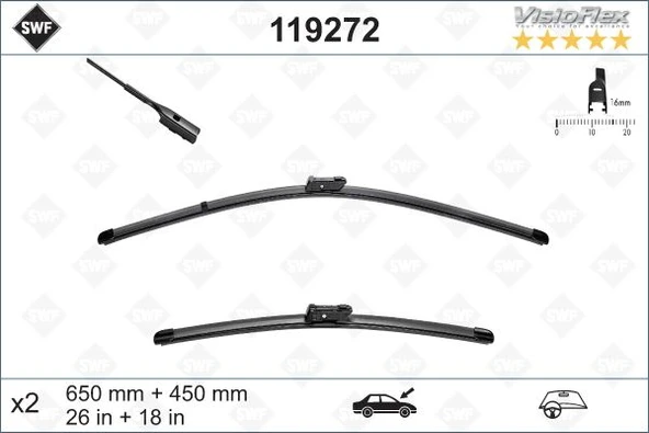 VALEO 119272 SİLECEK SÜPÜRGESİ ÖN ÜSTTEN BASMALI GOLF7-A3-PASSAT-POLO 2012 > 650 x 450 mm 5G1998002-3V1998001-8V1998002A ürün görseli 1