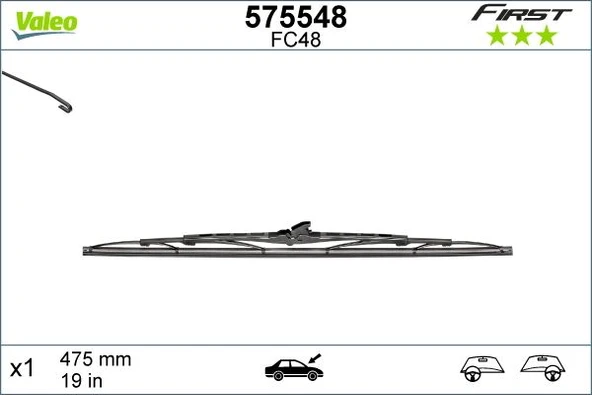 VALEO 575548 SİLECEK SÜPÜRGESİ 48cm x1 NORMAL TİP FİRST ÜNİVERSAL NGR4651-NGR4651-NGR465 - 1
