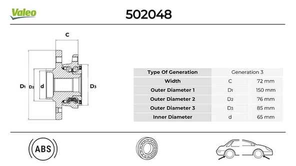 VALEO 502517 ON/ARKA TEKERLEK PORYASI VW California 1.9 2007.05>2009.11 7H0498611-7L0498611-7H0401611E ürün görseli