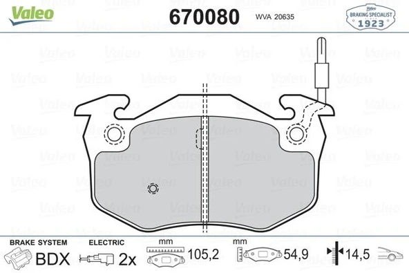 VALEO 9001223 ÖN BALATA RENAULT R5 72>85 CLIO I 91>98 EXPRESS 85>92 TWINGO I 93>07 FİŞLİ FTE 7701203842-7701205277-7701202517