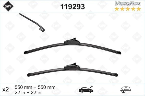 VALEO 119293 SİLECEK 55 55 X2 FLATBLADE-MUZ TİPİ LANDROVER DISCOVERY 3 04 > RANGEROVER SPORT 05 > LR018368-LR018367 ürün görseli 1