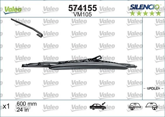 VALEO 574155 x SİLECEK SILENCIO SPOİLERLİ 60cm x1 VM105 SOL TARAF SAFRANE BTM600S-2 ürün görseli 1